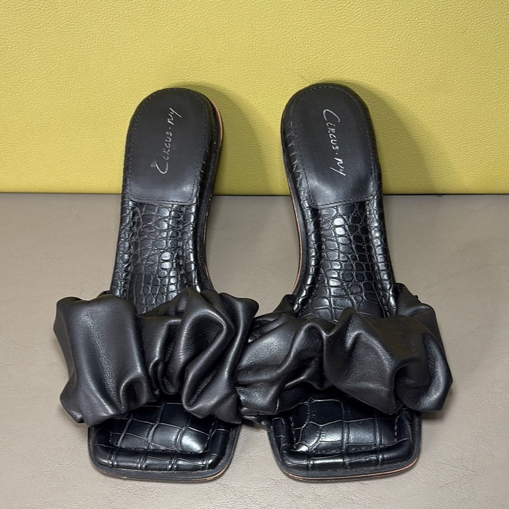 Circus by Sam Edelman Women Black Ruched Square Toe Heeled Sandals 8
